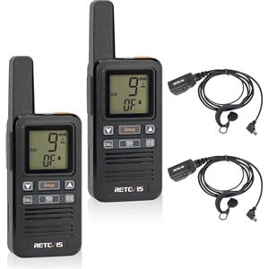 Retevis RB667 Walkie Talkie, PMR446 Ricetrasmittenti Ricaricabili USB C 1600mAh, Display LCD, Chiamata di Gruppo, VOX Walkie Talkie con Auricolari per Escursionismo, Campeggio (2 Pezzi, Nero)