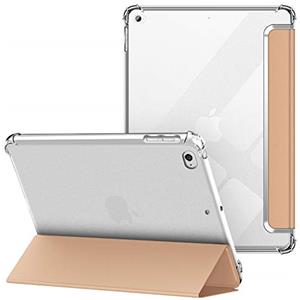 VAGHVEO Custodia per iPad 2018 2017 9.7 / iPad Air 1 2 Cover, Protettiva Flessibile Trasparente TPU Cover Posteriore, Supporto Smart Case Tre-Pieghe Sottile e Leggera Antiurto Resistente Urti, Oro