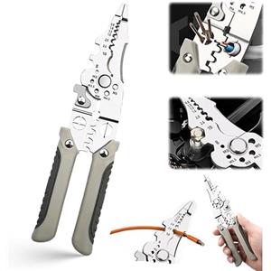 VBNZBK Spelafili Elettricista, Multifunzione, Acciaio Inox, Pinze a Crimpare, Spelacavi, Wire Strippers, per Tagliare, Spelare, Cesoie, Rimozione