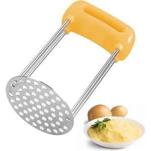VirtuGro Schiacciapatate Acciaio Inox Schiacciapatate Professionale Schiacciapatate Manuale Lavabile in Lavastoviglie Schiaccia Patate con Manico Anti-Scivolare per Frutta e Verdure Giallo