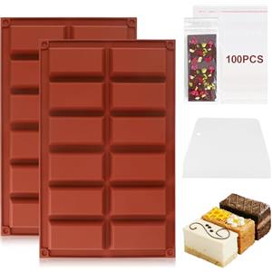 Realjoy 2 Pezzi Cioccolatini Stampo Silicone,Stampo per Barrette di Cereali de 12 Cavità,con Spatola e Buste da 100 Busta,per Realizzare Cioccolato, Barrette Energetiche, Gelatine,Torrone