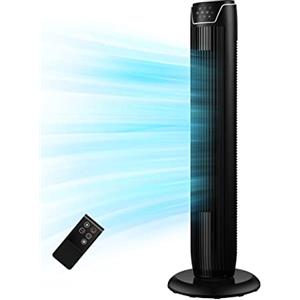 Midea FZ10-17JR Ventilatore a Torre Silenzioso con Telecomando, Ventilatore da Terra Portatile 45W, 90° Oscillazione, Display LED, 3 Velocità e 3 Modalità, Timer 7H, Ideale per Casa e Ufficio, Nero