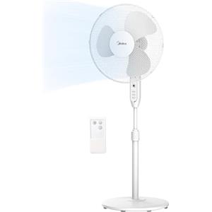 Midea MFS400M0APW0 Ventilatore a Piantana, 40W Silenzioso Ventilatore, Timer di 7 Ore Con Telecomando, 3 Livelli di Velocità, Oscillazione 90°, Altezza Regolabile da 1,1 a 1,3 Metri, Bianco