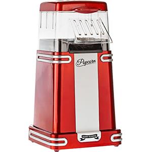 Gadgy Macchina Popcorn | Macchina per Pop Corn ad Aria Calda l Preparazione Salutare, Senza Olio o Grassi l 1200W Macchina Pop Corn con Misurino e Coperchio Superiore Rimovibile l Rosso Retrò
