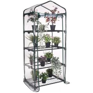 OWIJI Serra 4 Ripiani Acciaio Verniciato Telo Trasparente PVC Porta Avvolgibile 69 x 49 x 158 cm Giardino Terrazzo Balcone Coltivazione Giardinaggio Piante Impermeabile