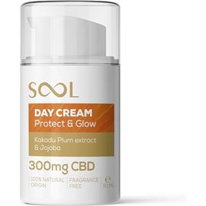 SOOL Crema Viso Giorno Protect & Glow 300 mg CBD 50 ml | Trattamento Viso Rivitalizzante al CBD | Crema Antirughe con Estratto di Prugna Kakadu | Migliore Crema Giorno per Tutti i Tipi di Pelle