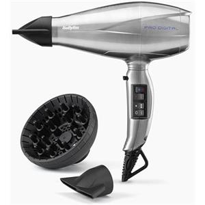 Conair LLC IT BaByliss Asciugacapelli MADE IN ITALY Pro Digital, Motore Digitale professionale, 2200W, diffusore e concentartore, funzione anti-crespo, 2 velocità - 3 temperature, tasto aria fredda, argento, 6000E