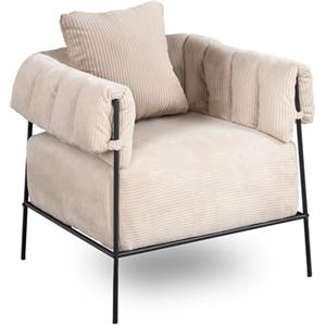 MEUBLE COSY Poltrona Imbottita Divano Singolo da Salotto Sedia con Cuscino Spesso per Camera Ufficio Poltroncina Relax in Velluto a Coste Beige