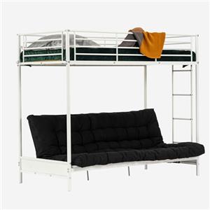MEUBLE COSY Letto a Castello 90x190 cm con Divano Trasformabile e Futon e Rete a Doghe in Metallo, Stile Industriale, Letti per Camerette, Bambini, Adulti, Casa, Bianco