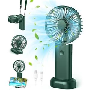 Timiyou Mini Ventilatore Portatile, Ventilatore A Mano Ventilatore Piccolo da Viaggio Ventilatore Manuale Ricaricabile con 3 Velocità Ventilatore Personale per Esterni,Spostamenti,Ufficio,Campeggio(Verde)