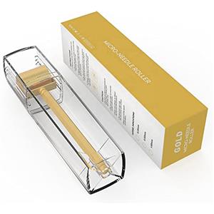 My's beauty Timbro Derma Roller Microneedling 250 Titanio Oro Dermaroller Massaggiatore Viso per la Cura della Pelle del Viso e la Crescita dei Capelli,1.0mm