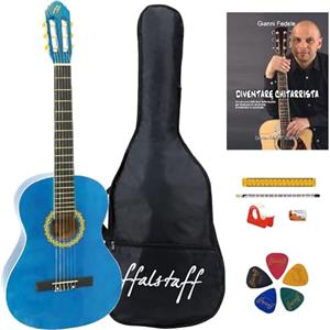 ffalstaff Chitarra Classica 4/4 Accademy ffalstaff ® con Borsa, Libro, 5 Plettri e Kit Cancelleria (Dim. 99 cm, Colore Blu)