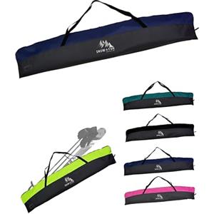 BambiniWelt by Rafael K. BAMBINIWELT - Borsa da sci per bambini, resistente in cordura impermeabile, per sci, bastoncini e guanti, con cerniera a 2 vie, campo con nome e manici (nero/blu marino, 145 cm)