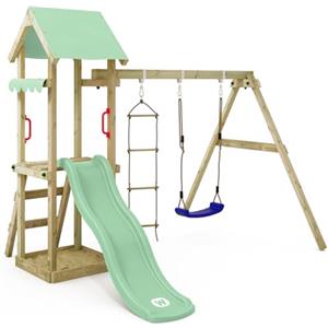 Wickey Gioco da giardino WICKEY TinyCabin con altalena e scivolo, struttura da esterno per bambini con sabbiera, scaletta e accessori da gioco (verde pastello)