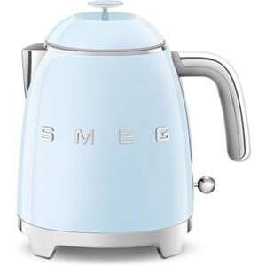 Smeg, Bollitore Elettrico Piccolo KLF05PBEU 0,8 L, Filtro Acciaio Inox, Autospegnimento di Sicurezza, Indicatore Livello Acqua, Base Antiscivolo e Avvolgicavo Integrato, Potenza 1400W, Azzurro