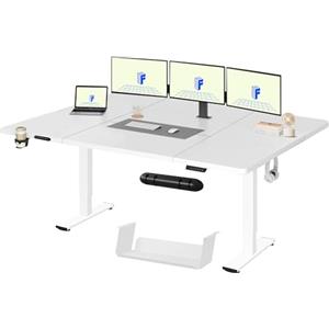 FLEXISPOT Scrivania Regolabile in Altezza 200 x 80cm Con Ganci Standing Desk Elettrica Motorizzata (Bianco+Bianco)