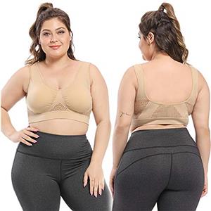 CHERISH - Reggiseno sportivo da donna, taglie forti, con cuscinetti rimovibili, White, Black, Nude, XXXXXXL