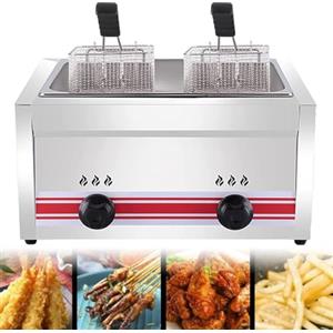 PGKTKCWH Friggitrice a Gas GPL Professionale, friggitrice Commerciale in Acciaio Inossidabile con cestelli e coperchi per friggitrice, per Cucina Domestica Commerciale, monocilindrico da 20
