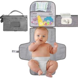 TMRBBesty Fasciatoio Portatil,Fasciatoio Portatile Pieghevole,Pieghevole Impermeabile Fasciatoio,Cuscini Per Cambio Pannolini Da Viaggio,Con tasche per posizionare pannolini, creme idratanti e salviette,Grigio