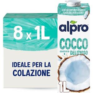 ALPRO CLASSICO, Bevanda al COCCO, Alternativa Vegetale al Latte, Naturalmente Senza Lattosio, con Vitamine B2, B12 e D - 8 confezioni x 1 Litro