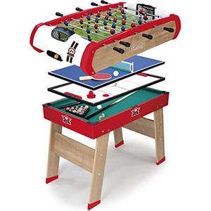 Smoby - Calcio Balilla Powerplay 4 in 1 - Ping Pong + Hockey e Biliardo - Struttura in legno - Accessori inclusi - Palline, Racchette da Ping Pong, Biliardi, Aste - Da 8 anni