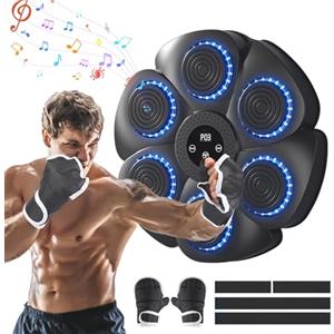 Strixorn Macchina da Boxe Musicale, Máquina de Boxeo Electrónica a LED da Parete con guantoni da Boxe, Music Boxing Machine con 9 velocità, 9 modalità di Allenamento, Supporta Bluetooth per Adulti e Bambini