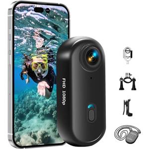 Tiantianle Mini Action Cam WiFi, 1080P Fotocamera Subacquea, Impermeabile Fino a 30 m, 360° Telecamera Moto, POV a Mani Libere, Fotocamera Per Casco, Bodycam Per Vlogging