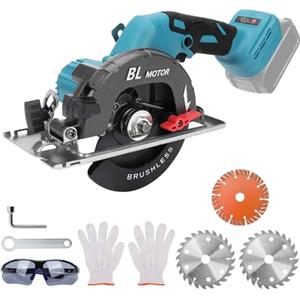 kswiown Sega Circolare a Batteria Compatibile con Makita 18V, Mini Sega Circolare Senza Spazzole con 3 Lame da 140/135 mm, 0-8500 Giri/min, Ideale per Tagliare Legno, Metallo (Senza Batteria)