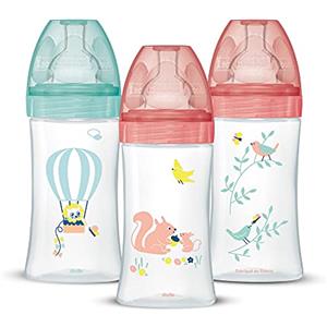 Dodie Dobie, Confezione da 3 Biberon Anticolica Sensation+, Bambina, 270 ml, da 0 a 6 mesi, Tettarella Piatta, Flusso Medio Piccolo