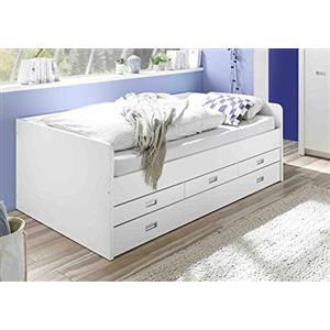 Stella Trading Sedia a sdraio in tandem con due superfici di sdraio, 120 x 200 cm e 90 x 200 cm, pratica camera da letto per ragazzi in bianco, 126 x 75 x 206 cm (larghezza x altezza x profondità)