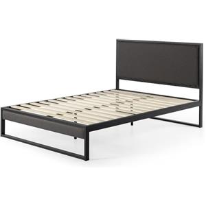 Zinus Christina Letto 160x190 cm - Struttura letto 36 cm di altezza - Struttura letto a piattaforma imbottita con testiera e supporto a doghe in legno - Grigio scuro