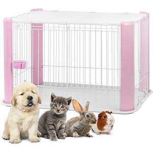 Iris Ohyama, Box per cani/cuccioli da interno con basetetto asportabile, porta scorrevole con scrocco, ganci per un facile montaggio per cane - Pet Circle CLS-960, Rosa