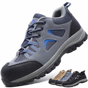 CYKYGGO Scarpe Antinfortunistiche Uomo Donna Scarpe da Lavoro con Punta in Acciaio Leggere Scarpe di Sicurezza Antiscivolo Traspiranti Grigio Blu 46