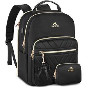 MATEIN Zaino Donna Elegante, Casual Daypack Piccola con Porta di Ricarica USB, 2 in 1 Set Viaggio impermeabile Antifurto per Lavoro Scuola Tracolla Moda e Leggero, Nero