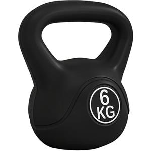 HOMCOM Kettlebell 6kg per Sport e Fitness con Base Piatta e Impugnatura, Kettlebell Pesi in Plastica e Sabbia, 20x13x22 cm, Nero