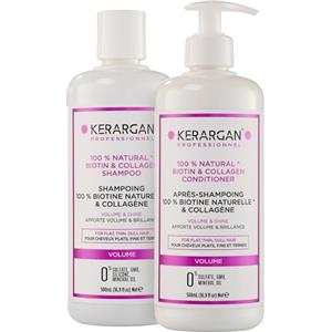 Kerargan - Duo Volumizzante Shampoo & Balsamo alla Biotina & Collagene per Capelli Piatti, Fini e Opachi - Potenzia Luminosità & Struttura - Senza Solfati, GMO, Silicone, Oli Minerali - 2x500ml