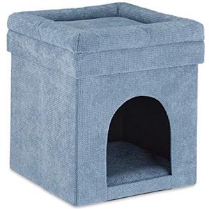 Relaxdays, Sgabello-Cuccia per Gatti, Nascondiglio per Piccoli Cani, con Cuscino, Pieghevole HLP 42 x 38 x 38 cm, Grigio