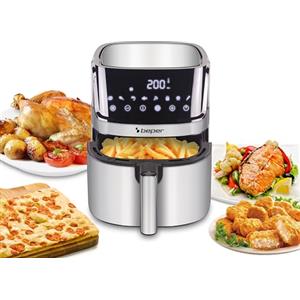 BEPER P101FRI070 Friggitrice ad aria calda quadrata, Friggitrice digitale 7L, Friggi senza Oli, Display Touch, 8 Programmi, Regolabile fino 200°C, Timer 60 minuti, Spegnimento automatico, Acciaio