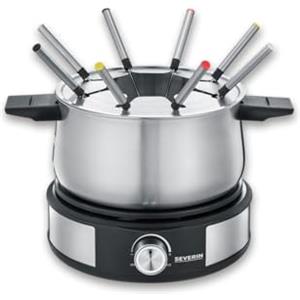 SEVERIN Combinazione Fonduta-Crêpes, Set Per Fonduta Lavabile In Lavastoviglie Con 8 Forchette, Combinazione Fonduta-Crêpes In Acciaio Inox, Nero, FO 2471