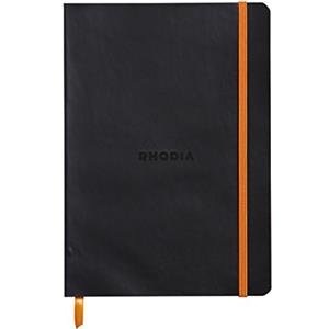 RHODIA 117402C - taccuino morbido NERO - A5 14,8X21cm - a righe - 160 pag. - Carta Clairefontaine Avorio 90g/m² - segnalibro, chiusura con elastico - COPERTINA Simil Cuoio - Collezione Rhodiarama