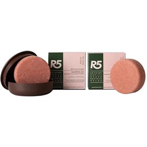 R5, Kit 2 x Shampoo 2-in-1 Solido Nutriente al Profumo di Fiori e 1 Portasapone in Plastica 100% Riciclata, Prodotti Made in Italy, Idea Regalo