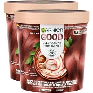 Garnier Good Tinta Colorazione Permanente Durata Fino a 8 Settimane Copre i Capelli Bianchi Formula Senza Ammoniaca Vegana Colore 5.5 Castano Ramato Ibisco Brillante e Luminoso - Confezione da 2 Tinte
