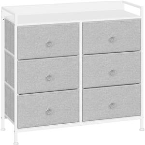 WOLTU Cassettiera per Camera da Letto con 6 Cassetti, Cassettiera in Tessuto, Mobile per Corridoio con Ripiano Aperto, Struttura in Acciaio, Credenza per Soggiorno, Grigio Tortora+Bianco Nuvola