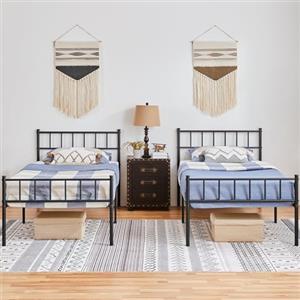 Yaheetech Set di 2 Struttura Letto Singolo in Ferro Battuto a Doghe in Metallo 90 x 200 cm Nero