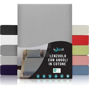 Dreamzie Lenzuolo con Angoli Cotone - 180x200 - Oeko Tex Certificato - Grigio - Lenzuolo con Angoli Matrimoniale 180x200