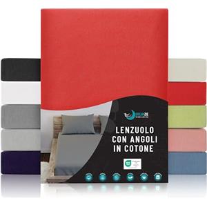 Dreamzie Lenzuolo con Angoli Cotone - 180x200 - Oeko Tex Certificato - Rosso - Lenzuolo con Angoli Matrimoniale 180x200