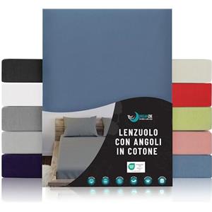 Dreamzie Lenzuolo Con Angoli Cotone - 180x200 - Oeko Tex certificato - Blu - Lenzuolo con Angoli Matrimoniale 180x200