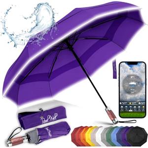 Royal Walk Ombrello Pieghevole Antivento Da Pioggia Compatto E Forte Lussuoso Vero Manico Di Legno Ombrello Portatile Automatico Aperto Chiuso Resistenti Ventilato Doppio Baldacchino Per Uomo e Donna