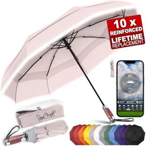 Royal Walk Ombrello Pieghevole Antivento Da Pioggia Compatto E Forte Lussuoso Vero Manico Di Legno Ombrello Portatile Automatico Aperto Chiuso Resistenti Ventilato Doppio Baldacchino Per Uomo e Donna