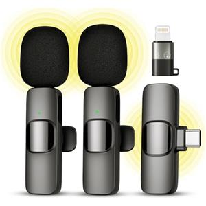 Qhot Microfono wireless per iPhone, iPad, IOS, microfono lavalier per la registrazione video - 2 Pack iPhone Mic Registrazione cristallina con USB-C per Podcast, ASMR, TikTok